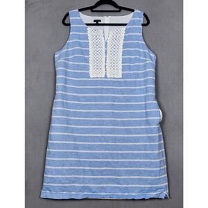 TALBOTS Dress Womens Size 18 Blue Striped Linen Midi Lightweight Beach Tank